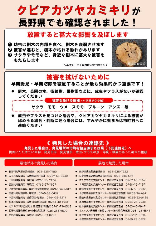 この虫、フラスを見つけたら通報をお願いします（長野県チラシ）
